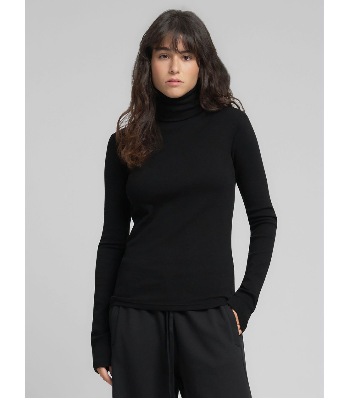 スリムフィット・ハイネックロングTシャツ 詳細画像 ブラック 2